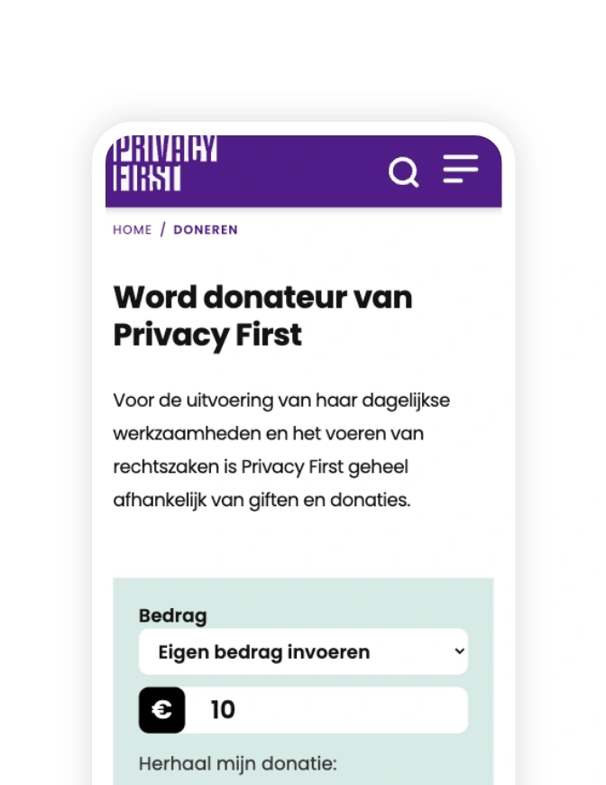 Privacy first doneren pagina